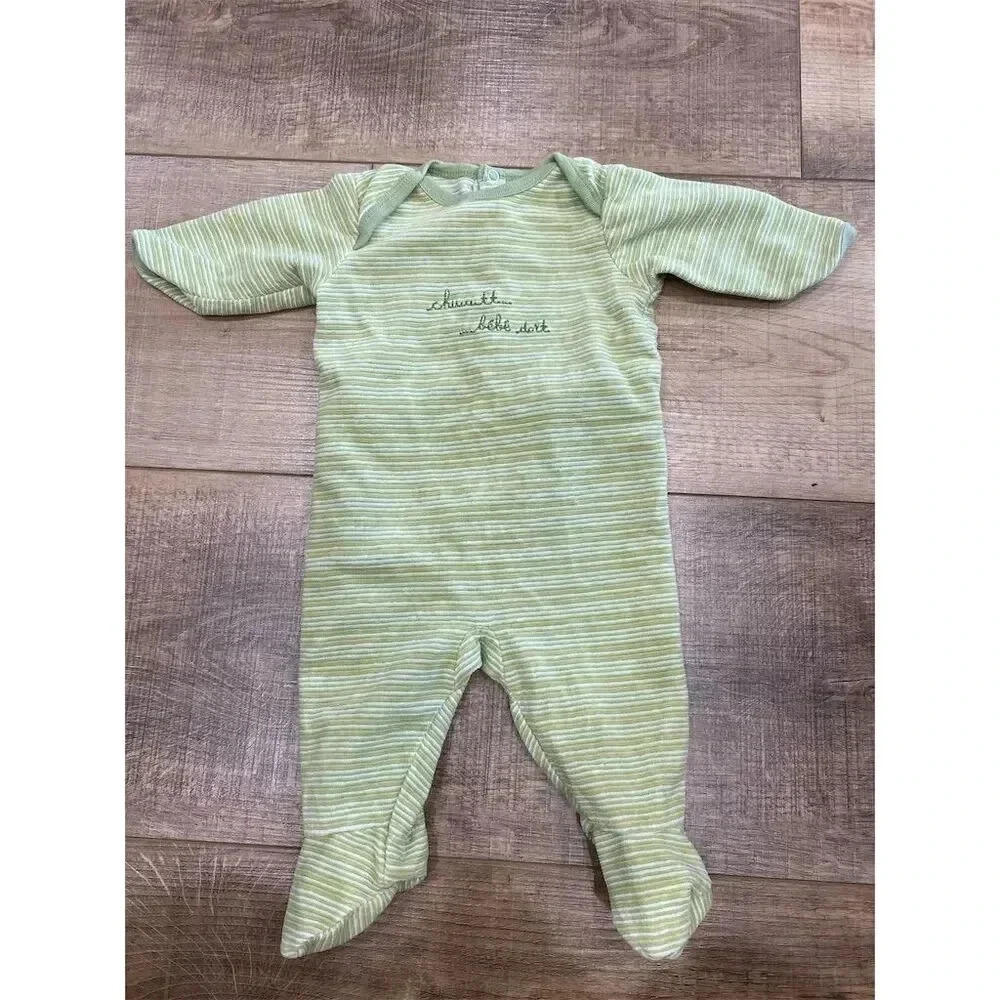 Sergent Major Unisex Green Striped Footed Jumpsuit Size 3m baby